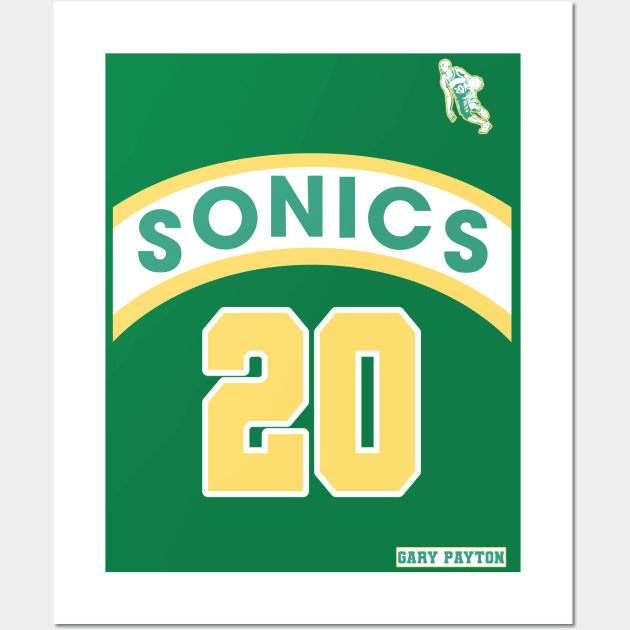 Gary Payton Retro Supersonics Jersey 90s Style Fan Art Wall Art by darklordpug